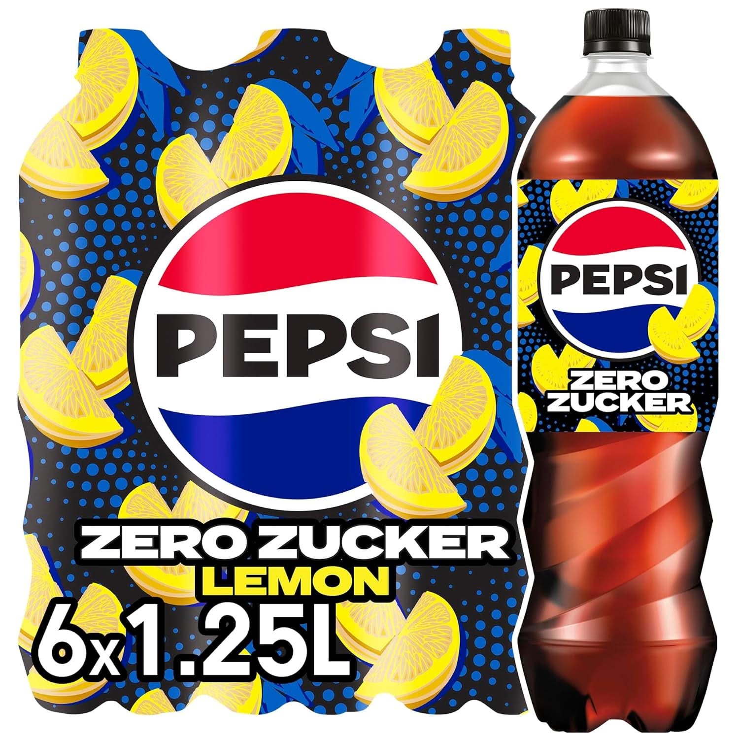 Pepsi Zero Sugar Lemon, Pepsis sukkerfri sodavand med citronsmag, sæt 6 x 1,25 liter Naty Shop New Version