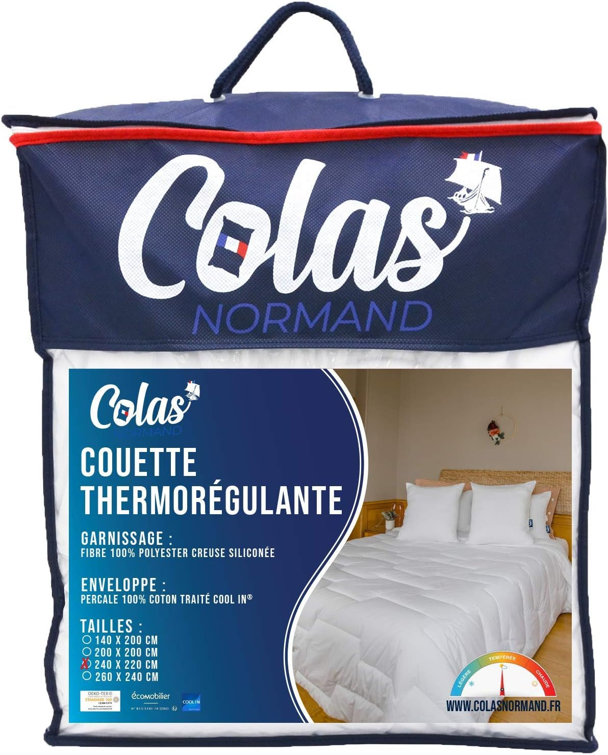 Termoregulerende quilt, Tempereret, 240 X 220 Cm, Perspiration, Optimal ventilation, 100% bomuld, Percale, Fresh Feel, Franske Quilts og quilts Naty Shop 220X240 Cm Tempereret