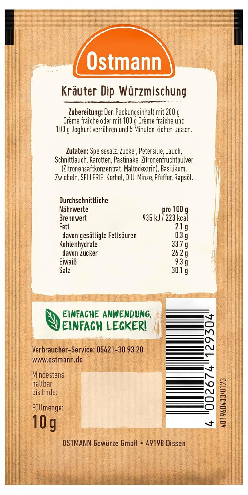 Ostmann Gewürze – Kräuter Dip, aromatisk Gewürz für leckere Dips und Soßen zu Snacks, Chips, Brot, Fleisch, Gemüse und Vielem more, 10 g