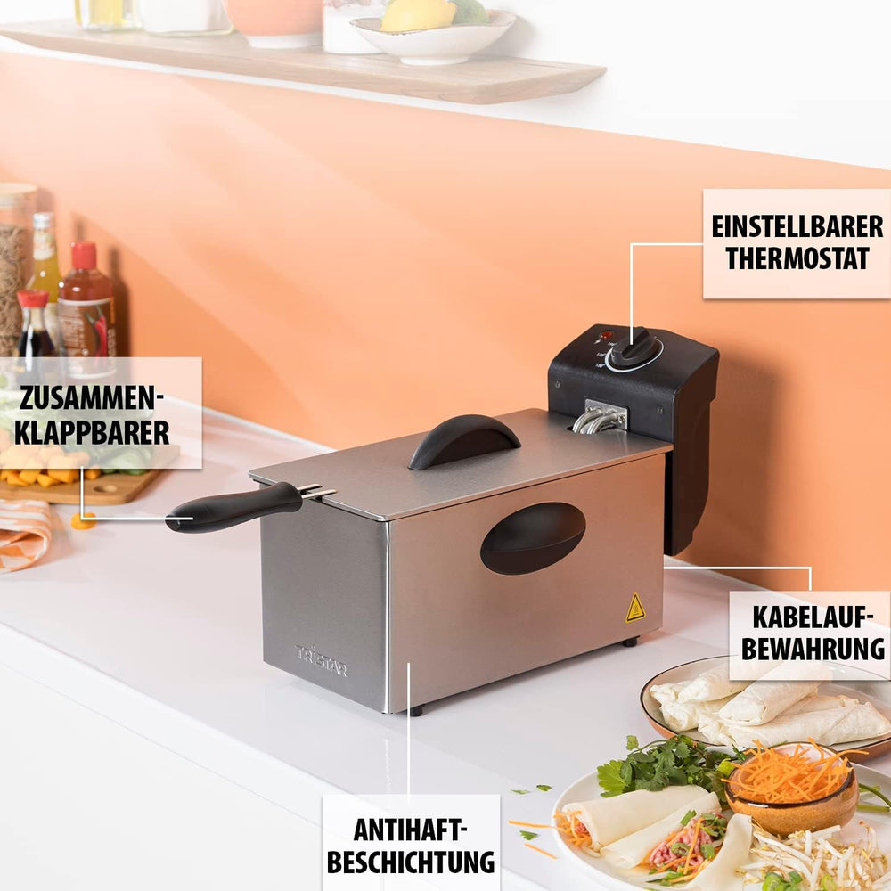 Tristar oliefrituregryde FR-6935, 2000 watt, 3 liter, termostat, kold zone, 3-4 personer, metal Hvidevarer Naty Shop