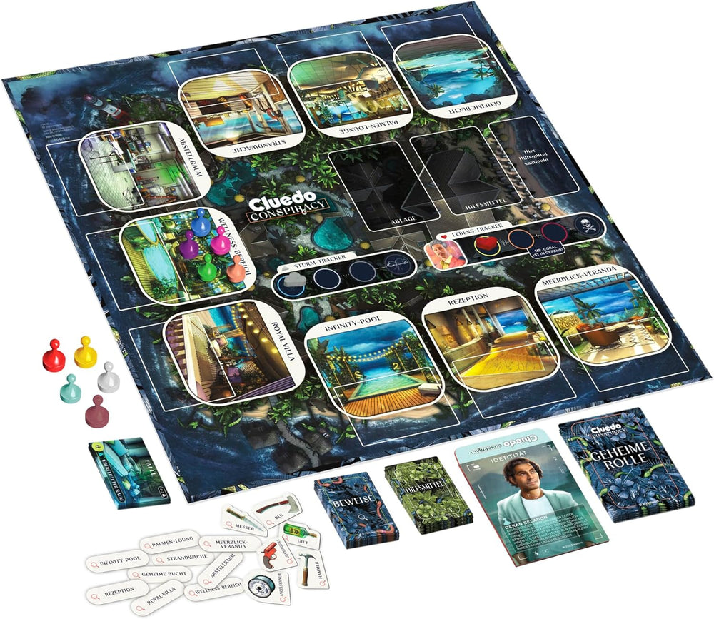 Cluedo Conspiracy Board Game af Hasbro Gaming for voksne og teenagere, tysk version af mysteriespillet, for 4-10 spillere og i alderen 14 og opefter