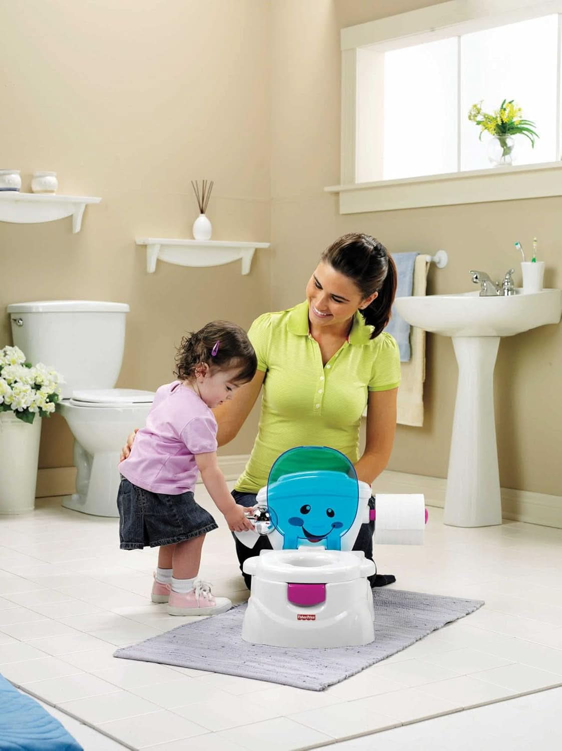Fisher-Price Meine Erste Toilette, Baby Töpfchen, Mit Musik & Lustigen Sätzen, Tragbare Baby Toilette, Abnehmbarer Toilettenaufsatz, Deutsche Version, Ab 1 Jahr, P4326 Tilbehør Mad og Amning Bebe Naty Shop