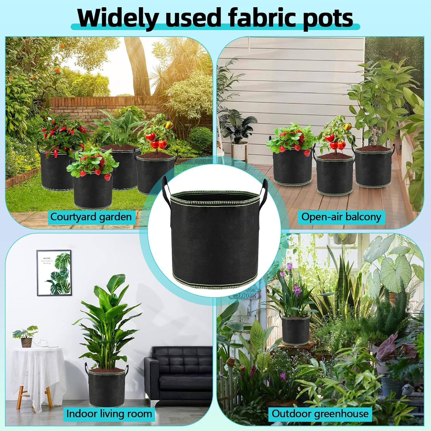 5 x 12L tomatpotter, ikke-vævede plantesække med håndtag, fortykkede og ventilerede havepotter, genanvendelige planteposer til kartofler, tomater, grøntsager, blomster og jordbær