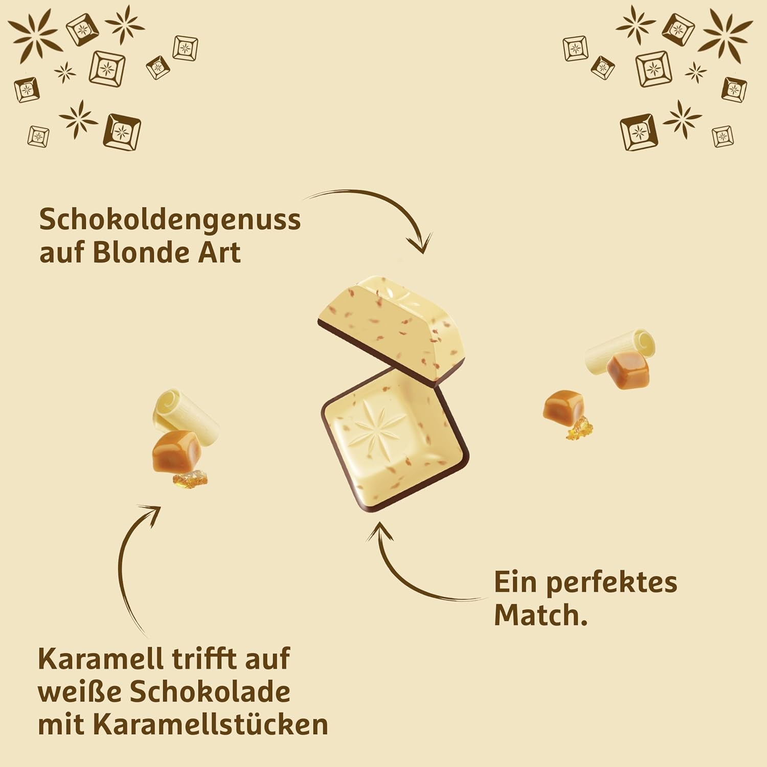 Schogetten Blonde Karamel | Karamel med hvid chokolade og karamelstykker | Chokoladebar 100g | Bekvemt portioneret
