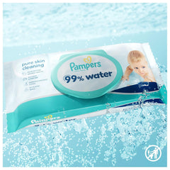 Pampers 99% vand babyservietter, 12 pakker med 60 servietter hver = 720 babyservietter, let lotion 99% vand