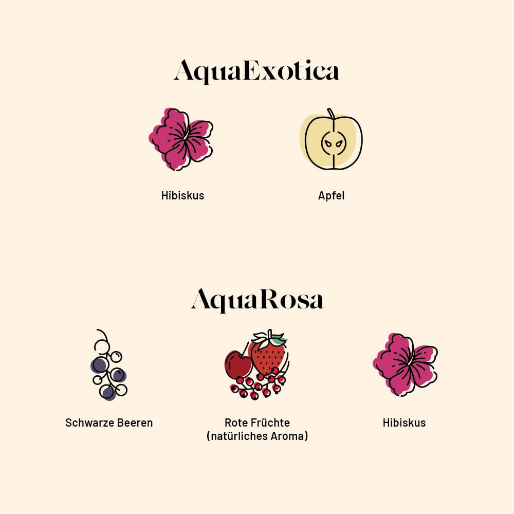 Kusmi Tea - pachet de 2 - Aquaexotica + Aquarosa - ceai de hibiscus cu mere, măceșe și fructe de pădure negre - ceai de fructe organic fără teină - se poate consuma cald sau rece - 2X20 pliculețe de ceai