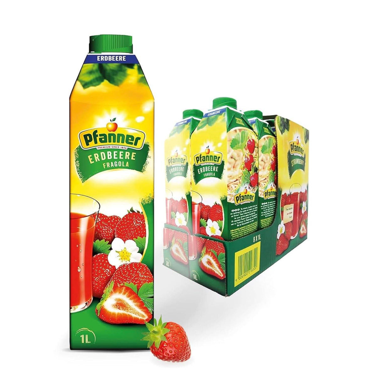Pfanner Jordbærfrugtnektar (8 X 1 liter) - 30 % frugtindhold - jordbærdrik Naty Shop Strawberries