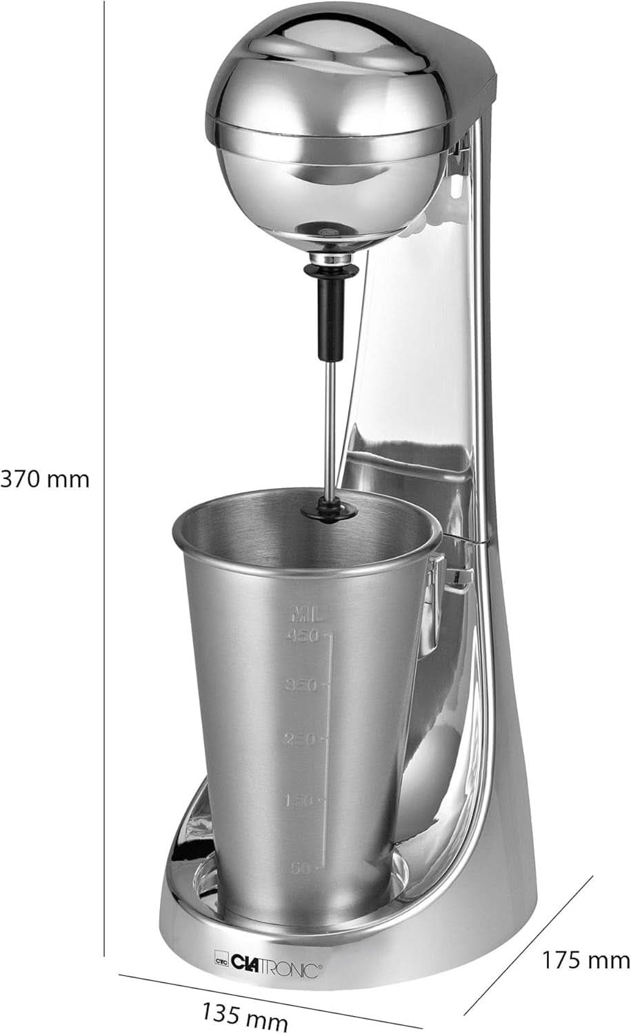 Clatronic® Barmixer U. Milchaufschäumer | Smoothiemaskine | 650Ml Edelstahlbehälter | Praktischer Becherhalter | Blander | 2 Geschwindigkeitsstufen | Kraftvoller 65 Watt Motor | Chromdesgin | BM 3472 Køkken Naty Shop
