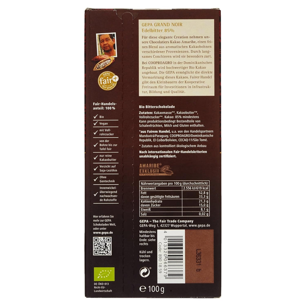 Bitter Grand Noir økologisk, 85%, 100g