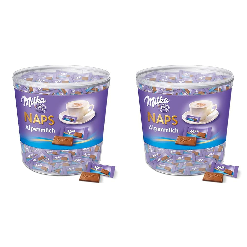 Naps Alpine Milk 1 x 1 kg, Smelt-i-munden Mini Chokolade Firkanter af Fin Alpine Milk Chokolade, æske (pakke med 2)