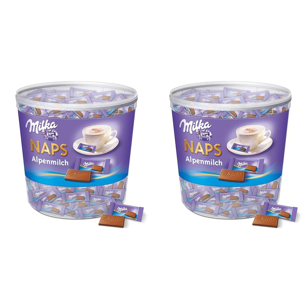 Naps Alpine Milk 1 x 1 kg, Smelt-i-munden Mini Chokolade Firkanter af Fin Alpine Milk Chokolade, æske (pakke med 2)