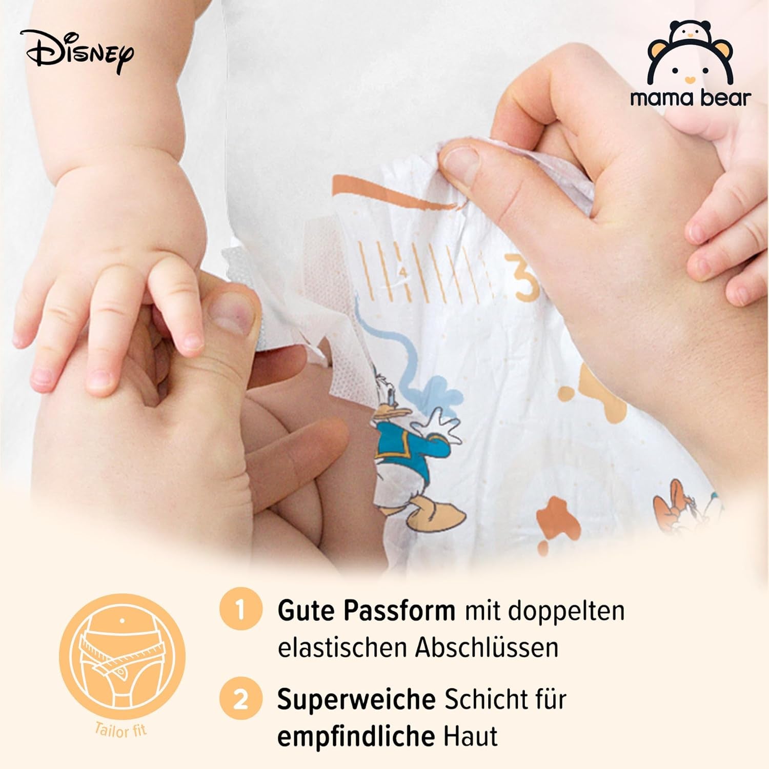 Amazon-mærke: Mama Bear Disney Ultra Dry Bleer, Størrelse 3 (4-9 kg) - Månedlig æske, hvid, 172 Antal (2 pakker af 86)
