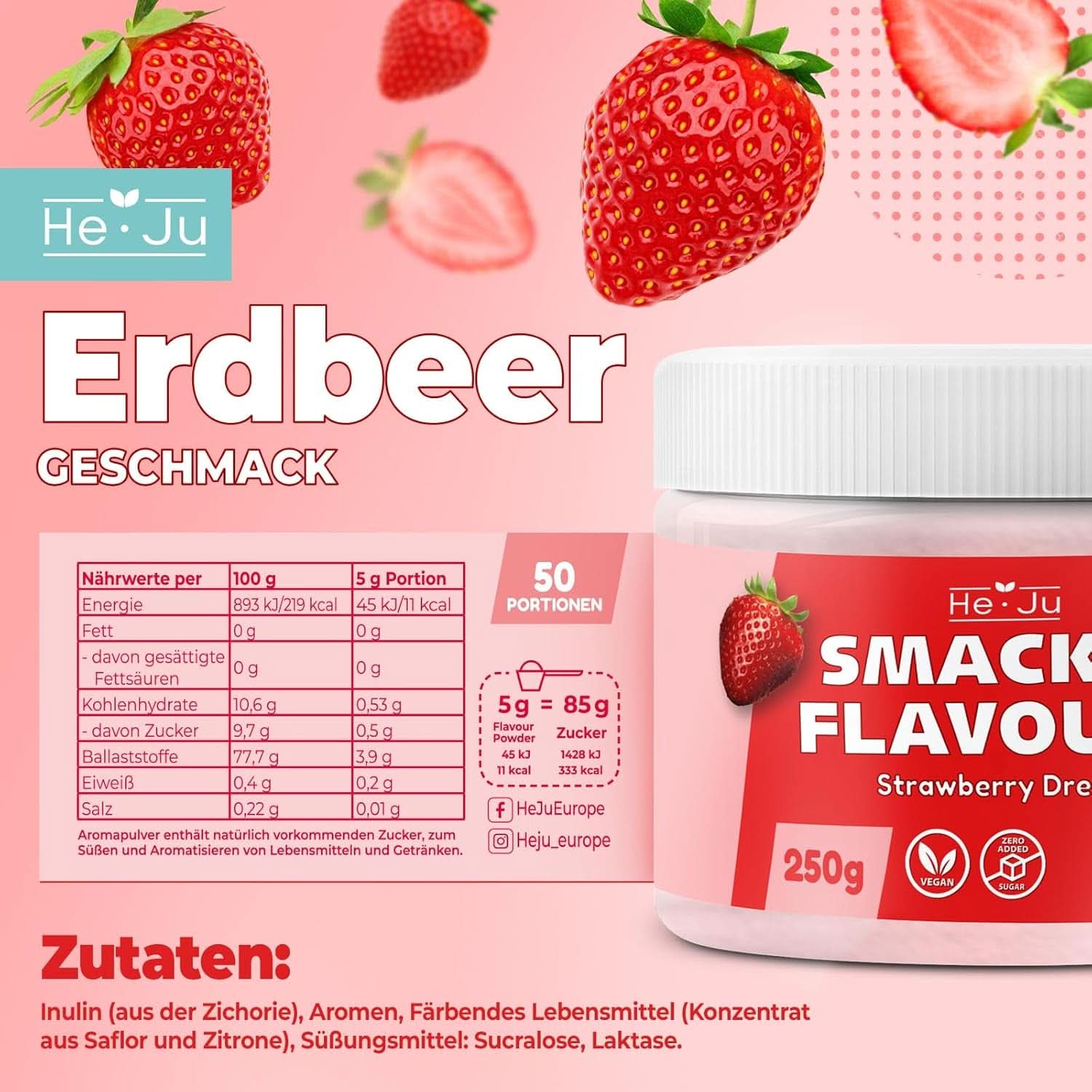 He-Ju, Pulver med jordbærsmag, 250 gram Aromas Naty Shop