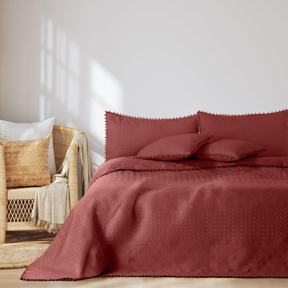 Ameliahome Sengetæppe med pomponer 220X240 Cm Dobbeltsidet sengetæppe Ultrasonic Quilting Polyester Meadore Grå Senge og Tæpper Besuche den AmeliaHome-Store Meadore gammel rose 240X260 Cm