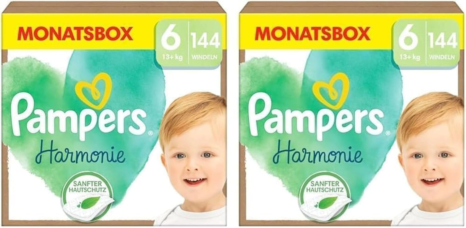 Pampers Harmony bleer størrelse 6, 144 bleer, 13 kg+, skånsom hudbeskyttelse med 100 % Pampers beskyttelse