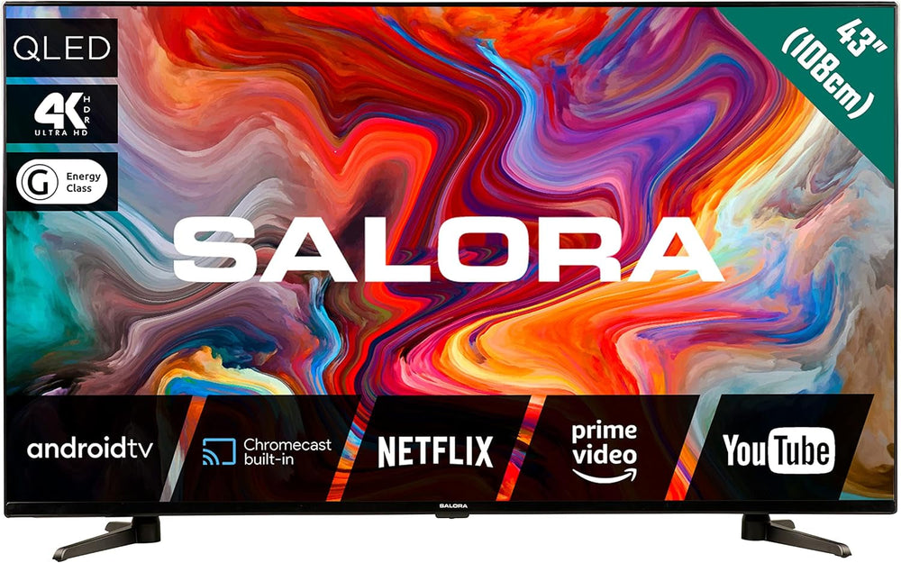SALORA FOD43FV – Televizor de 43 de inci – Smart TV cu ecran Full HD, Android TV, sistem de operare Vidaa, tuner triplu DVB-T2/S2, WLAN, Ethernet, 3x HDMI, design fără ramă pentru un stil de viață modern