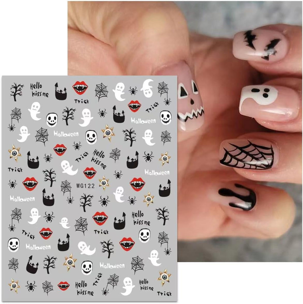 8 Blatt Nagelsticker Halloween Nagelaufkleber Selbstklebend Niedliches Kürbis-Schädel-Spinnennetz Niedlichen Kinder Geist Nail Art Sticker Dekoration Nageldesign Zubehör