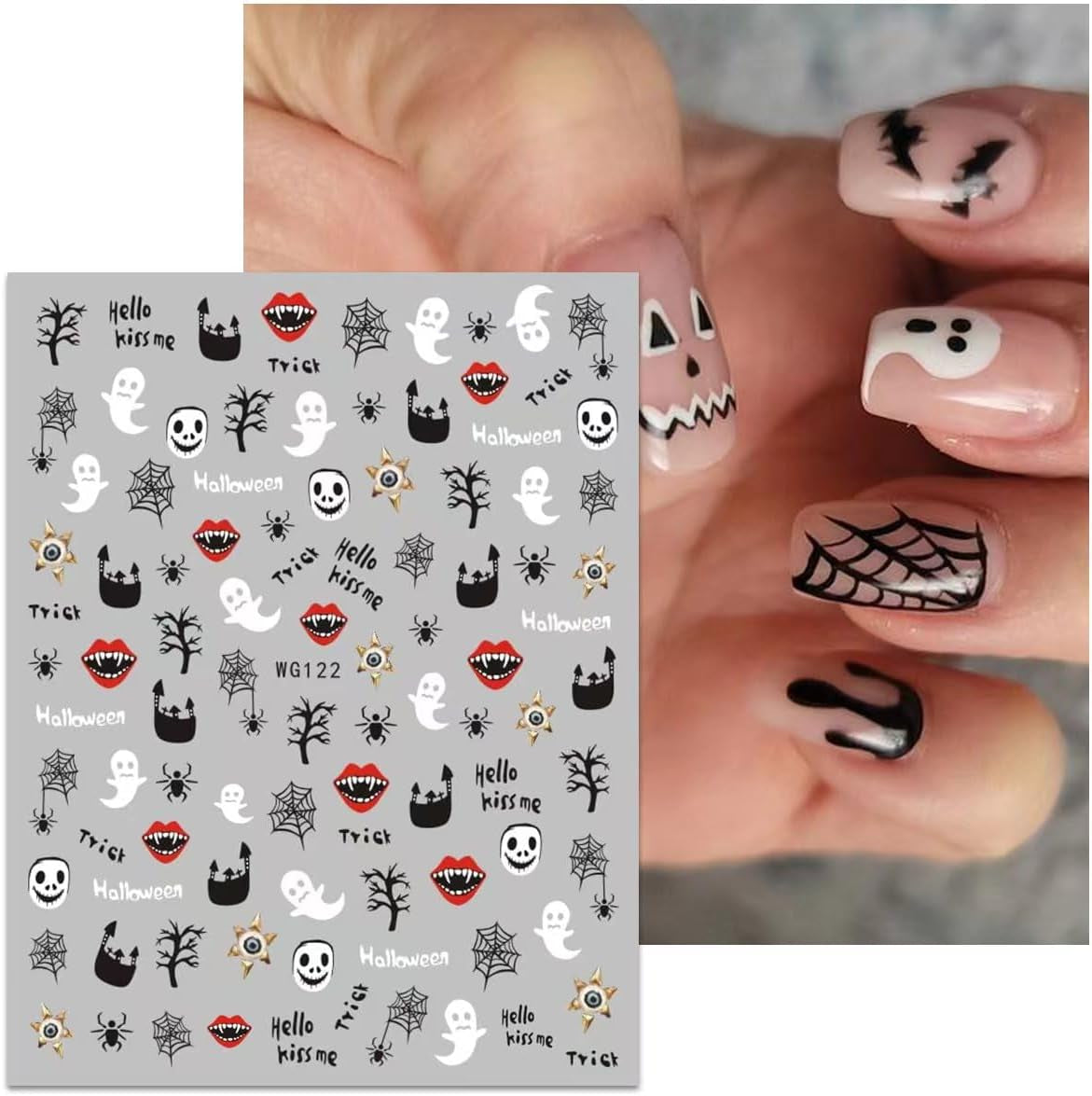8 Blatt Nagelsticker Halloween Nagelaufkleber Selbstklebend Niedliches Kürbis-Schädel-Spinnennetz Niedlichen Kinder Geist Nail Art Sticker Dekoration Nageldesign Zubehör