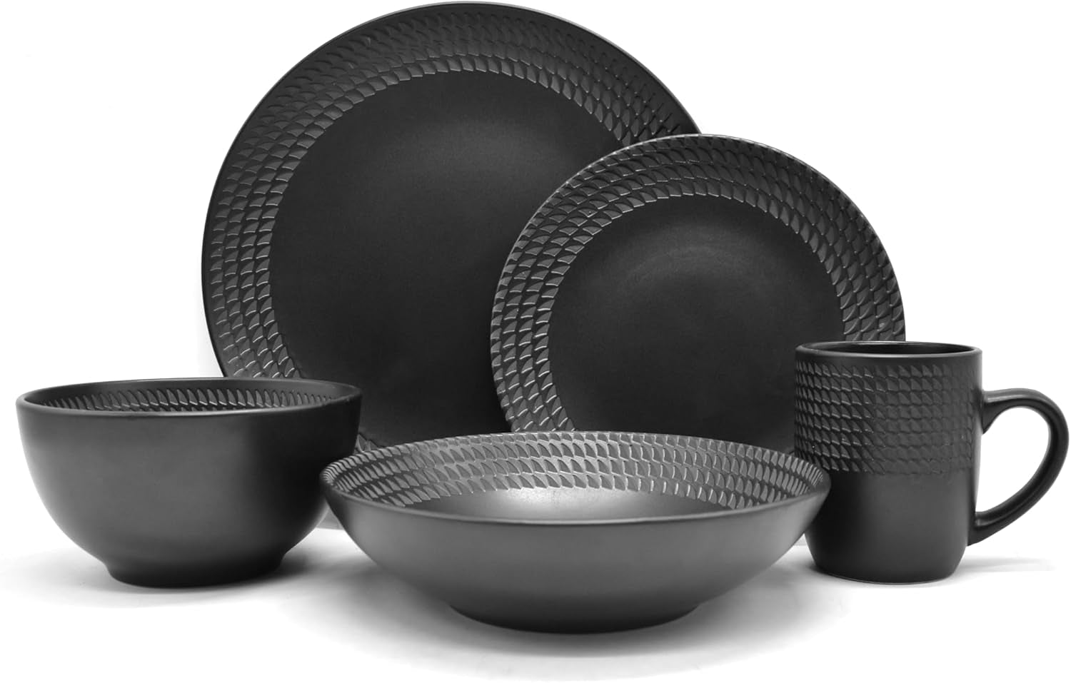 ECHTWERK 30-Teiliges Vintage Kombiservice "Blackstyle" Modern-Design, Für 6 Personen, Geschirrset Aus Steingut Mit 6 X Speiseteller, 6 X Beilagenteller, 6 X Schüssel, 6 X Teetassen, 6 X Suppenteller Dice Sets Naty Shop