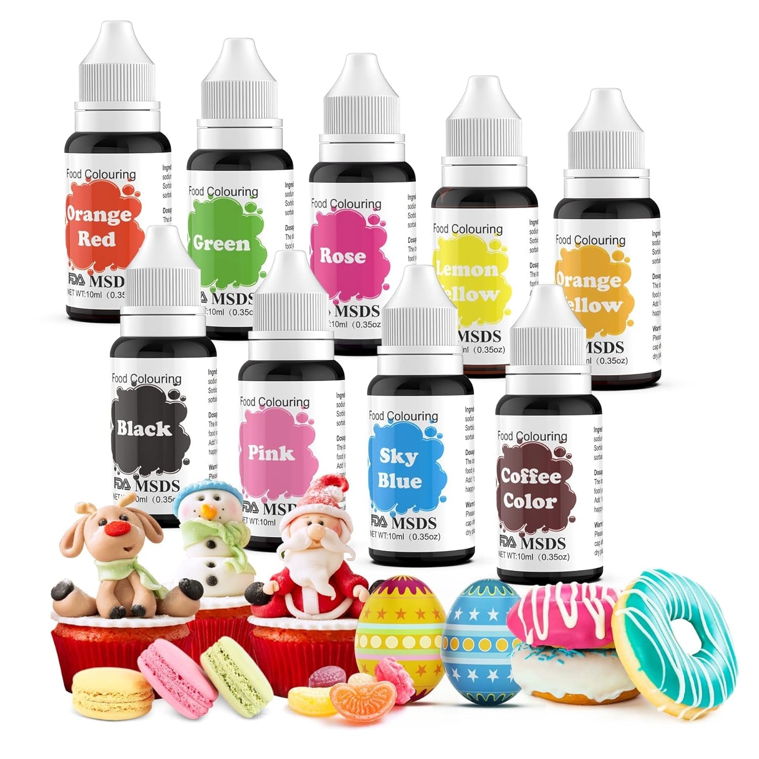 Colorant alimentar 9 x 10 ml, coloranți alimentari lichizi - set de coloranți alimentari pentru decorarea torturilor, macaroane, gogoși, fudge, glazură, săpunuri DIY, înghețată, colorant pentru săpun, colorant pentru pistol de pulverizare
