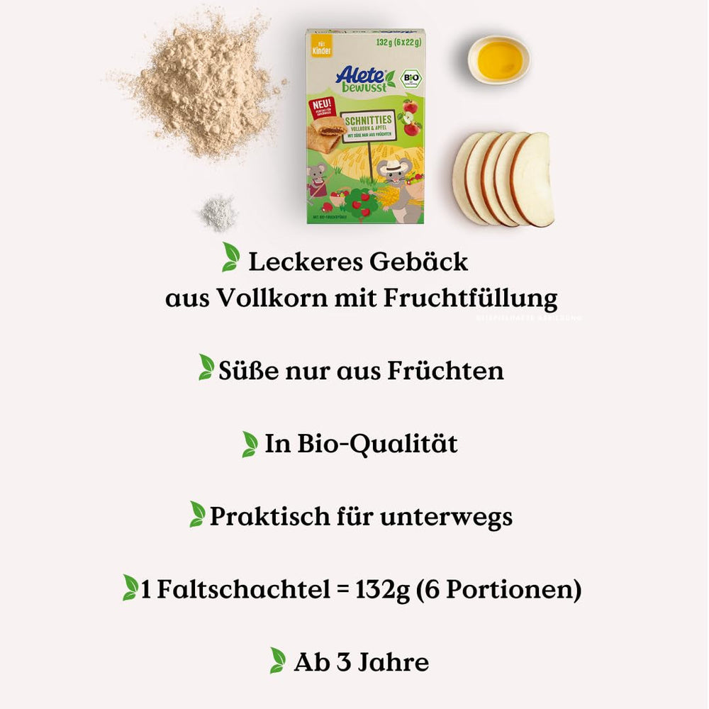 Alete Plăcinte Feliate Organice cu Cereale Integrale și Măr 6 x 22 g