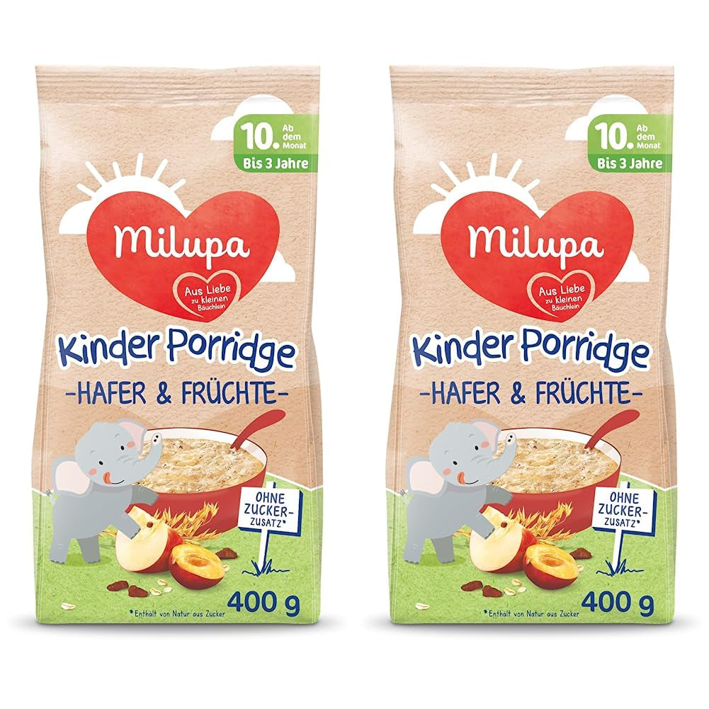 Milupa babygrød - havre- og frugtgrød 10 måneder til 3 år babymad 1 x 400 g (pakke med 2)