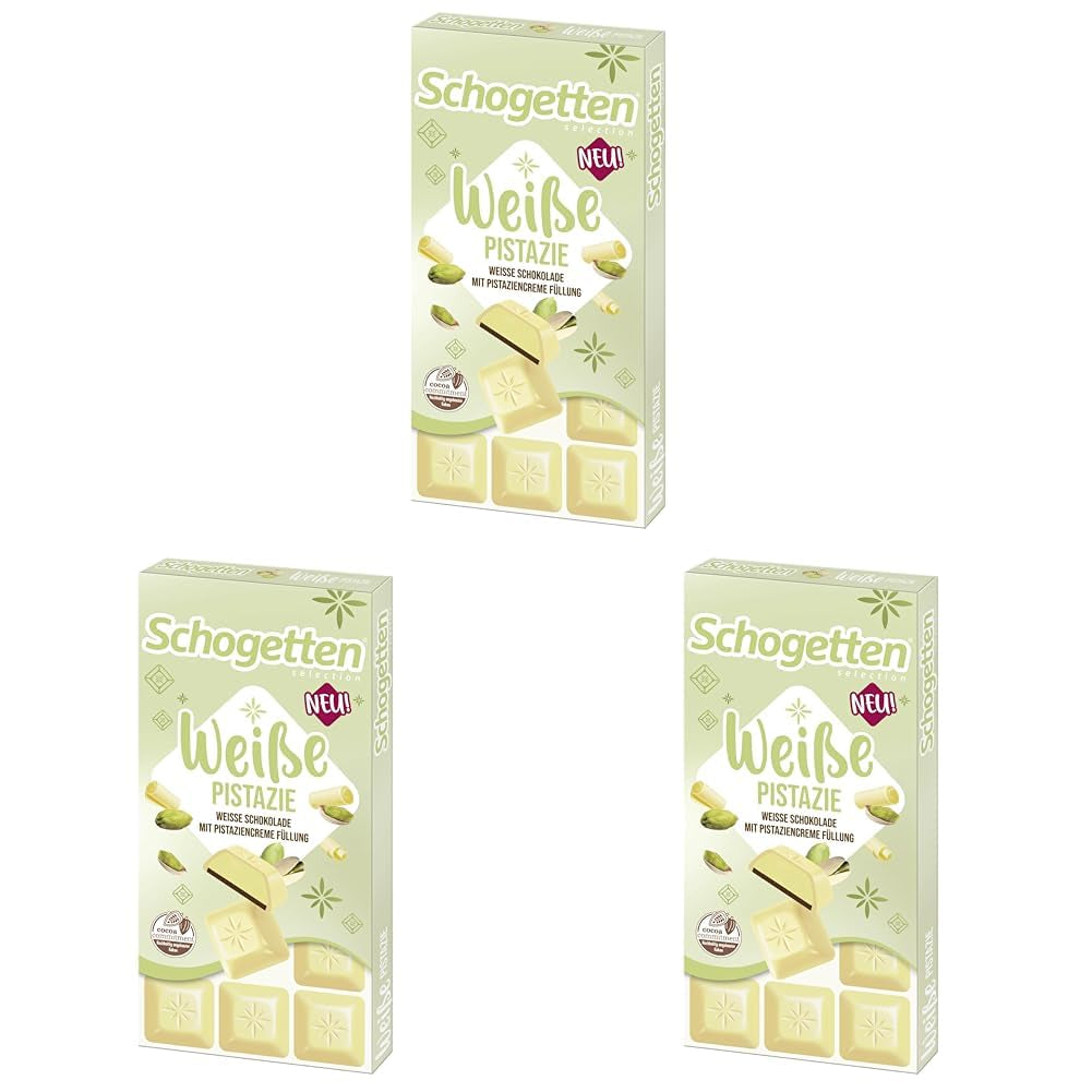 Schogetten hvid pistacie | Hvid chokolade med pistaciecremefyld | 100 g | Bekvemt portioneret (pakke med 3)