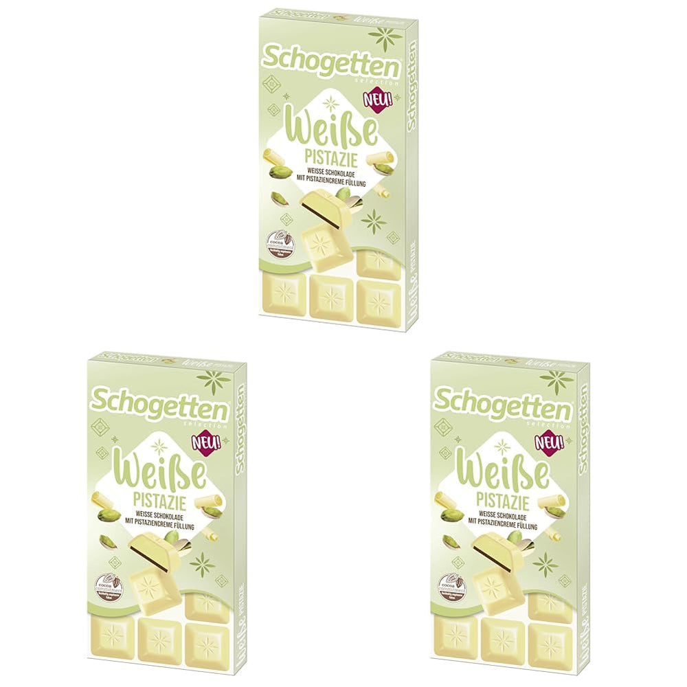 Schogetten hvid pistacie | Hvid chokolade med pistaciecremefyld | 100 g | Bekvemt portioneret (pakke med 3)