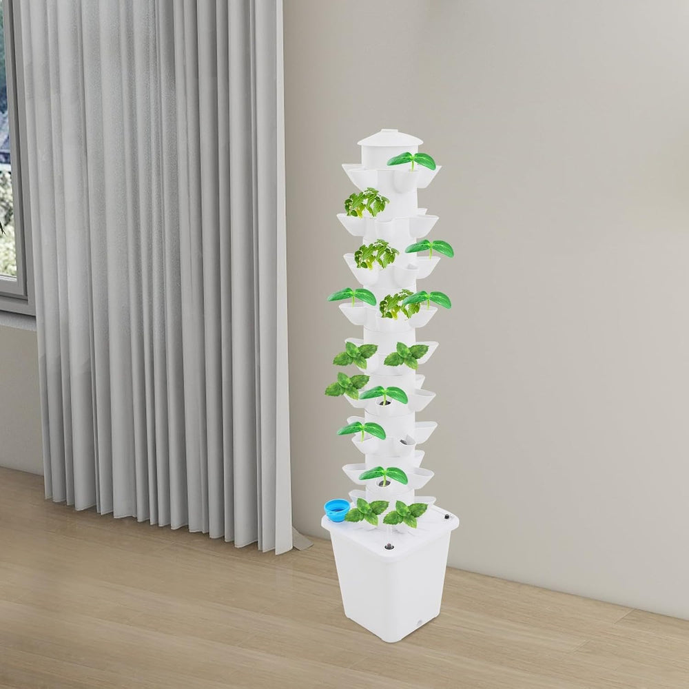Hydroponic System Hydroponic Tower Indendørs Urtehave Hydroponisk dyrkningssystem med 45 plantesteder Vandpumpe Vandtank 20L Lodret til blomster og grøntsager
