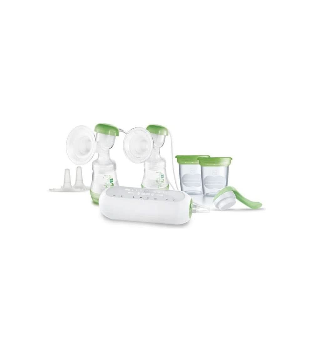 MAM - Elektriske Doppel-Milchpumpe – 2-I-1-Milchpumpe Mit 9 Intensitätsstufen Und 3 Stunden Akkulaufzeit – 2 Easy Start Anti-Kolik Flaschen & 2 Vorratsdosen Inklusive – Grün Accessories Mad og Amning Baby Naty Shop