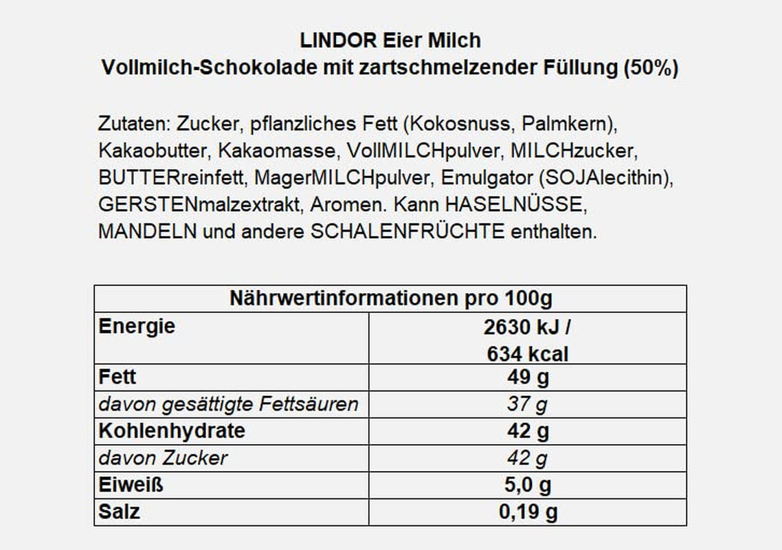 LINDOR æg med Lindt chokolade | 4 æsker á 450 g hver | LINDOR-æg med mælkechokolade, hvid, mørk og hasselnød, smeltet i munden | Påskechokolade | Gave af chokolade | påskeæg | Chokoladeæg