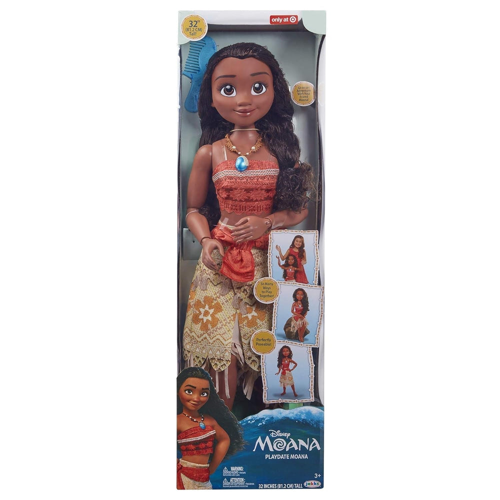 Disney Princess Vaiana, păpușă de joacă înaltă de 80 cm de la Jakks Pacific, păpușă mobilă, cu perie pentru a-și pieptăna buclele ondulate, rochie inspirată de film, colier detașabil cu pandantiv Papusi Naty Shop