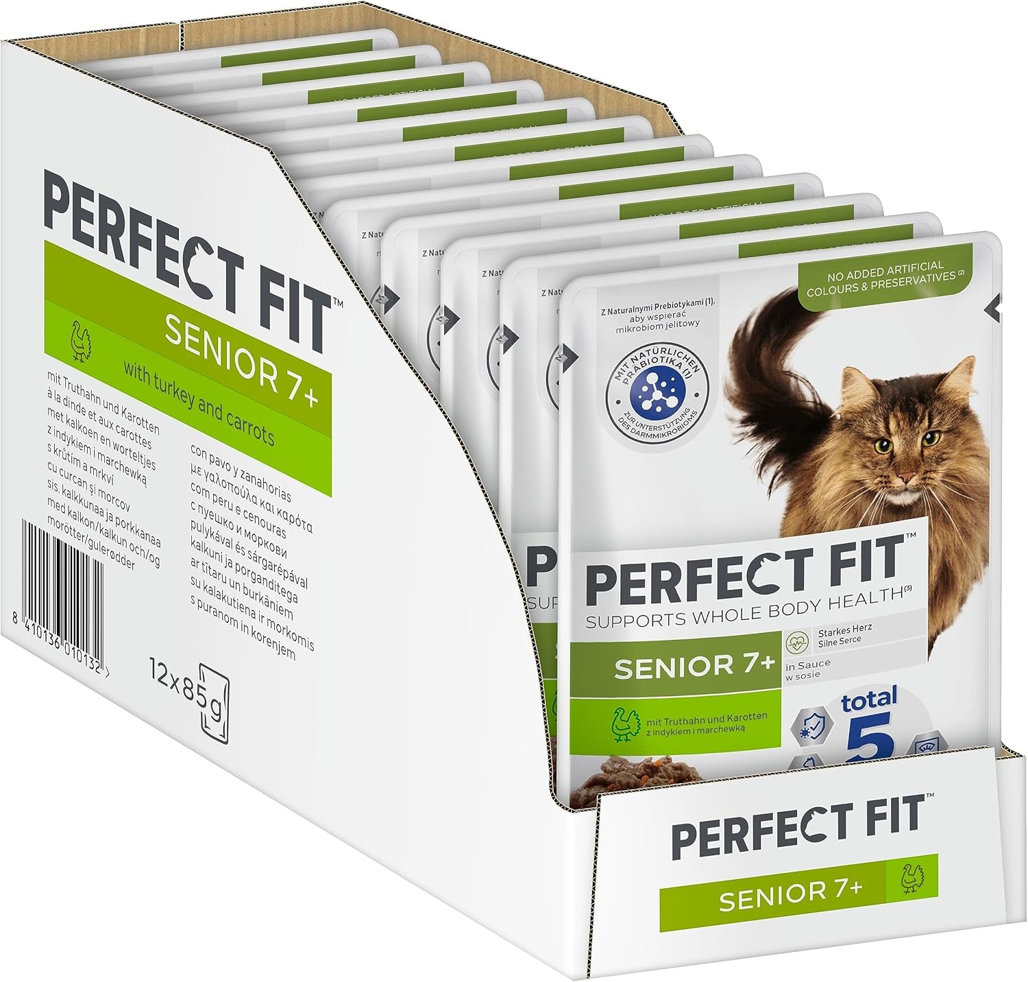 Pliculețe cu porții pentru pisici PERFECT FIT™ Senior cu curcan și morcovi, 12 x 85 g