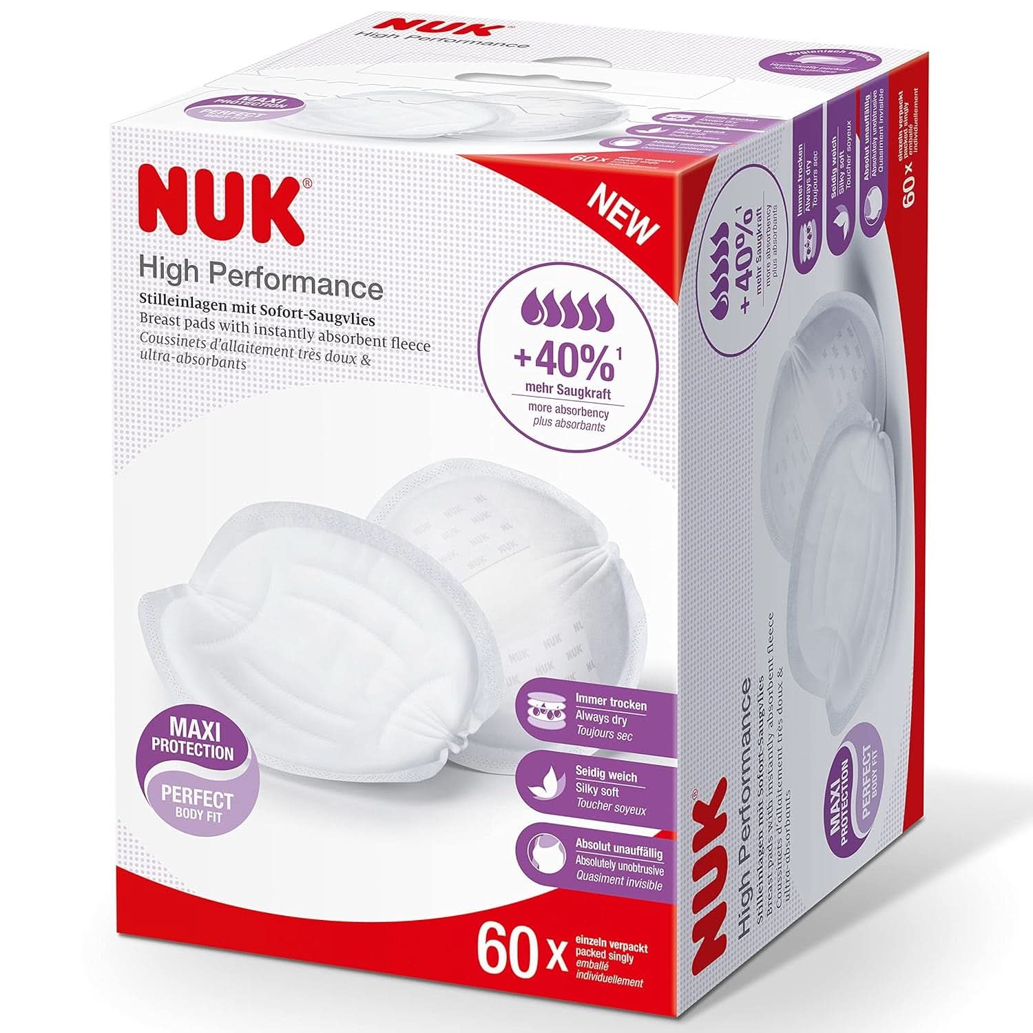 NUK High-Performance Einweg-Stilleinlagen Mit Sofort-Saugvlies | Einlagen Zum Stillen | Einzelverpackung | +40 % mere sugekraft | 60 Stück Babymad og ammetilbehør Naty Shop