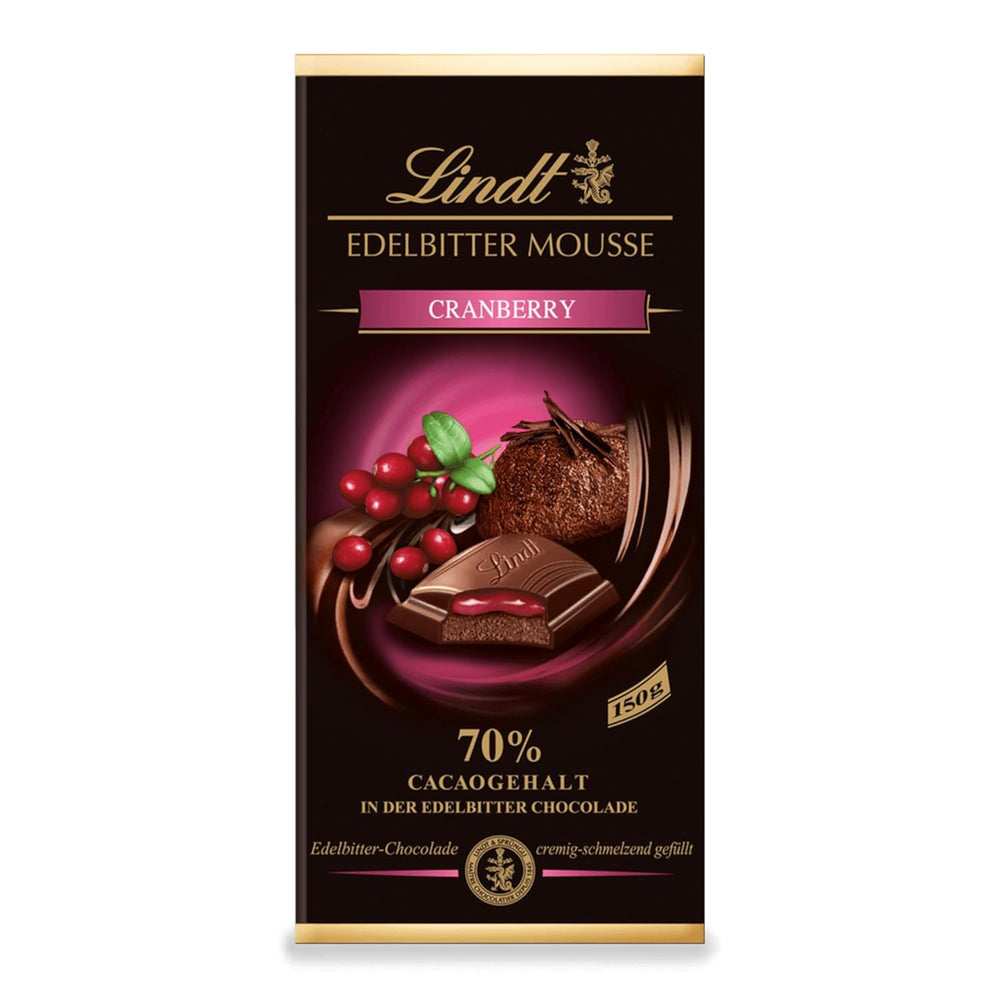 Lindt mørk chokolademousse med chili og kirsebær | Bar 150g | Med 70% kakaoindhold og mørk chokolademoussefyld og kirsebær chili | Chokoladebar | Mørk chokolade