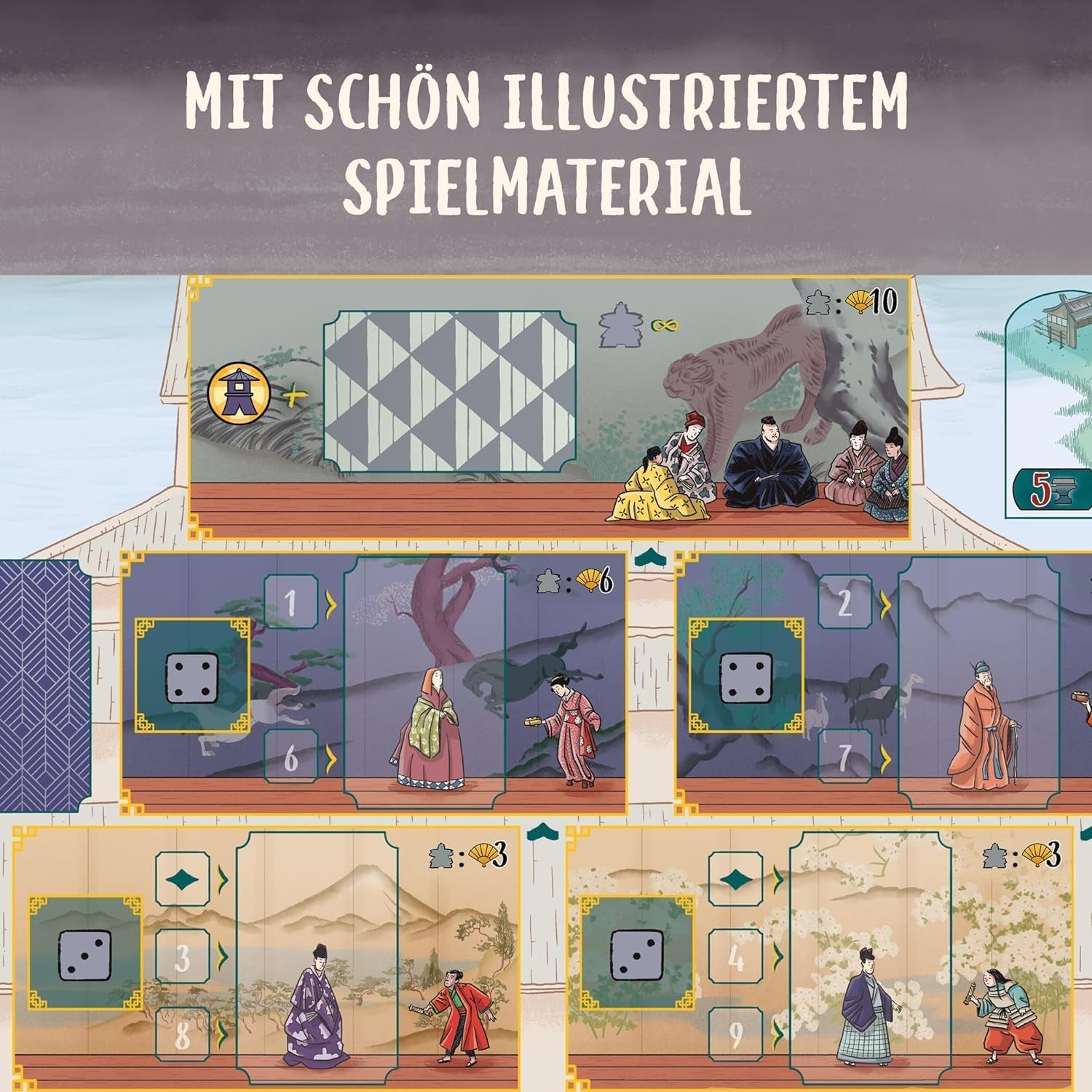 KOSMOS 683948 Det hvide slot, ved Daimyo's Court, Strategispil med en speciel terningmekanisme, Brætspil for 1-4 spillere i alderen 12+, Spil for feinschmeckere