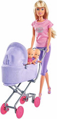 Simba Steffi Love Sunshine Twins – Păpușă cu gemeni și cărucior, inclusiv accesorii precum biberoane și jucării, variantă asortată cu 2 păpuși, set de păpuși pentru copii cu vârsta de 3 ani și peste