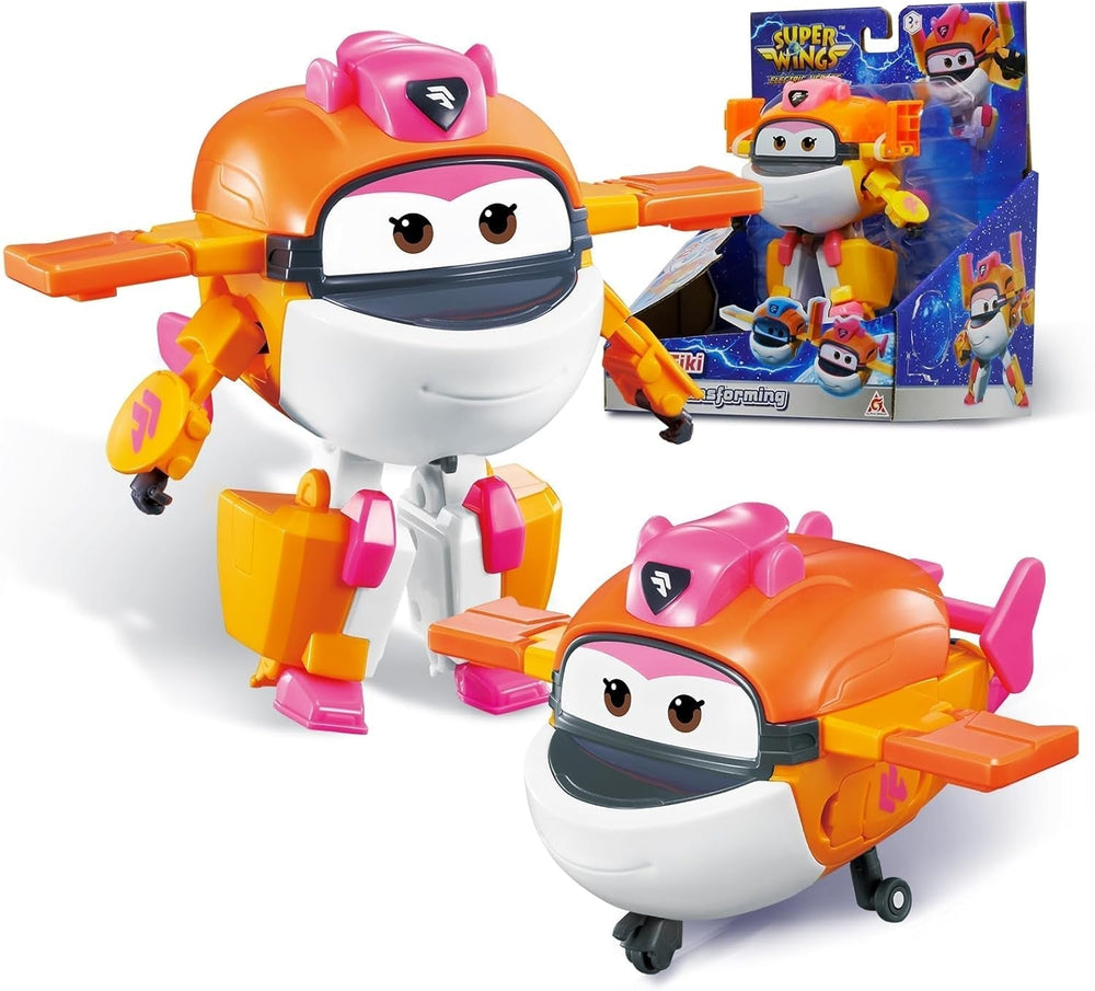 Super Wings Transformation Plane Supercharged Traver, ca. 12,7 Cm Store børn legefigur legetøj flyvemaskine og robot figur til drenge og piger 3+ Sølv actionfigurer Naty Shop Tiki