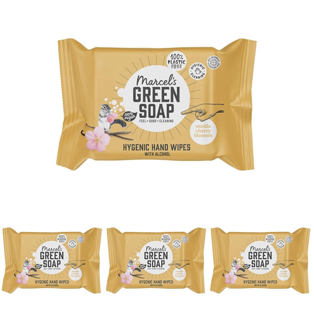 Marcel's grønne sæbe håndvådservietter 60 pakke - vanilje & kirsebærblomster - plantebaseret - økologisk