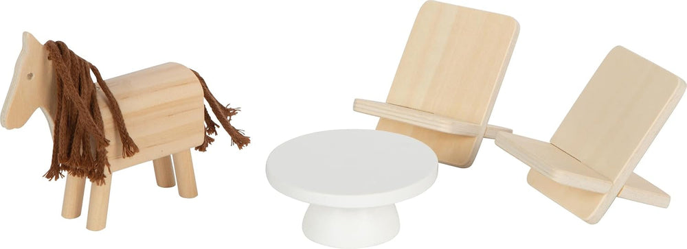 Lille fod, naturlig farve trædukkehus - 3-etagers med tagterrasse og 51-delt møbelsæt tilskynder til kreativ leg, velegnet til alderen 3+ 12541 Naty Shop dukkehuse