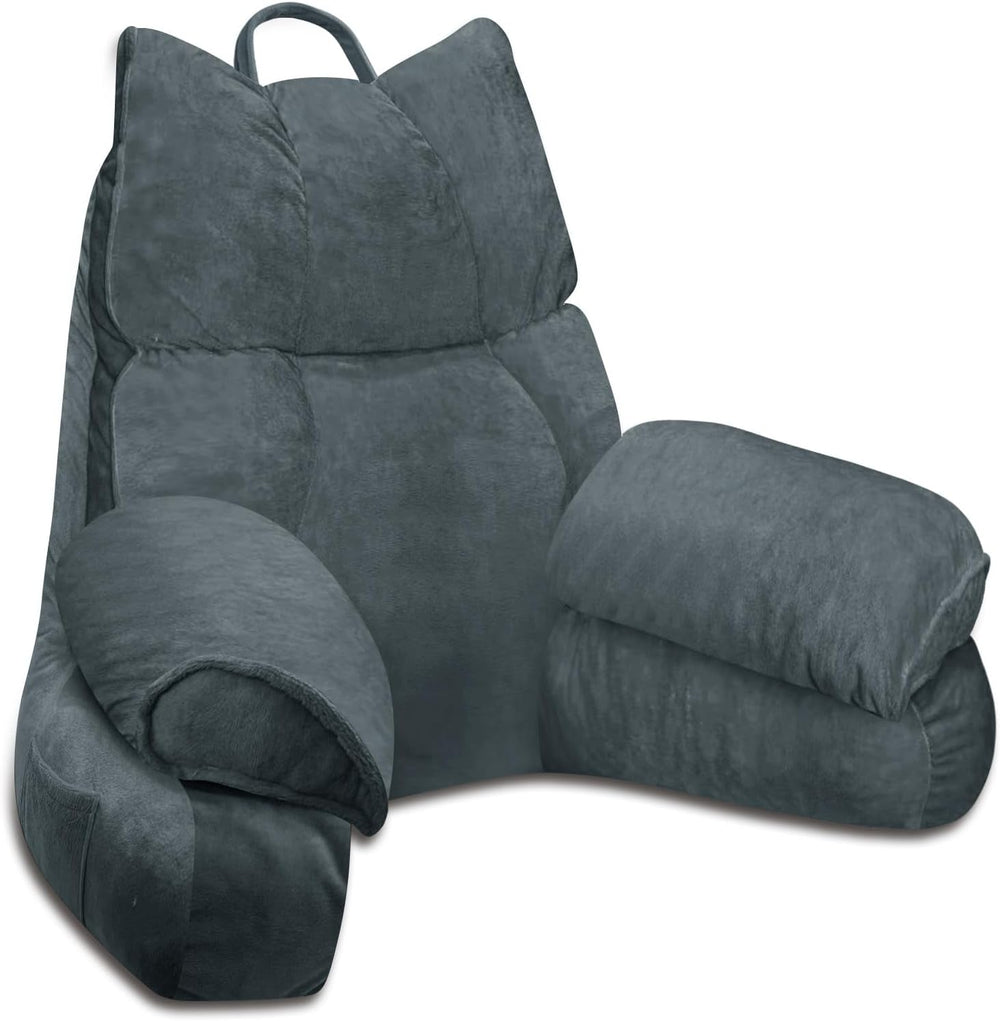 Pernă de citit pentru pat și canapea, pernă de spate pentru pat, pernă de citit cu spătar pentru adulți, confortabilă pentru a sta, a citi și a viziona televizorul pe podea sau pe canapea (Gri închis, 65 * 30cm)