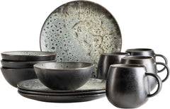 Set de mic dejun MÄSER Carellia, 12 piese – ceramică din Portugalia – glazură reactivă – 4 farfurii de desert 23 cm, 4 boluri 15 cm, 4 căni de cafea 430 ml – potrivit pentru mașina de spălat vase și cuptorul cu microunde, gri