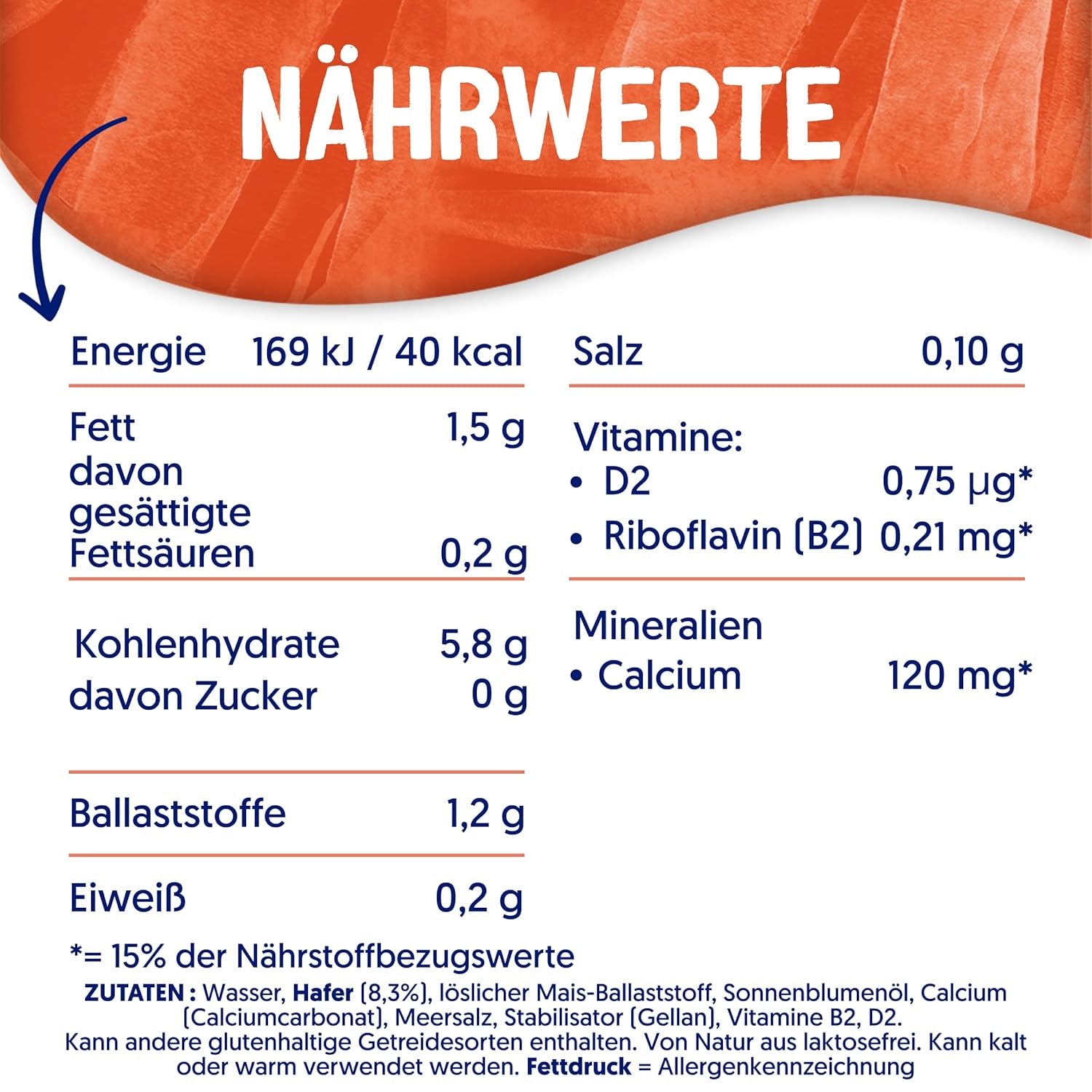 Alpro Haferdrink ohne Zucker – Milchalternative auf Haferbasis – Vegan og lactosefrei – Rich an Ballaststoffen, Calcium og Vitaminen – 8 x 1 L