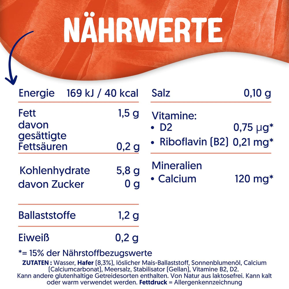Alpro Haferdrink ohne Zucker – Milchalternative auf Haferbasis – Vegan og lactosefrei – Rich an Ballaststoffen, Calcium og Vitaminen – 8 x 1 L