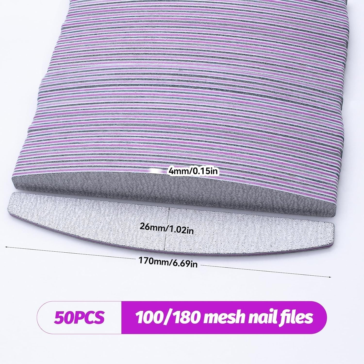 50 Stück Nagelfeile 100/180, Halbmond Nagelfeilen Für Gelnägel, Doppelseitige Nagelfeilen Set, Nail File, Grit Einweg Nail Feilen Für Nagelstudios DIY Nail Art Zuhause, Weiß