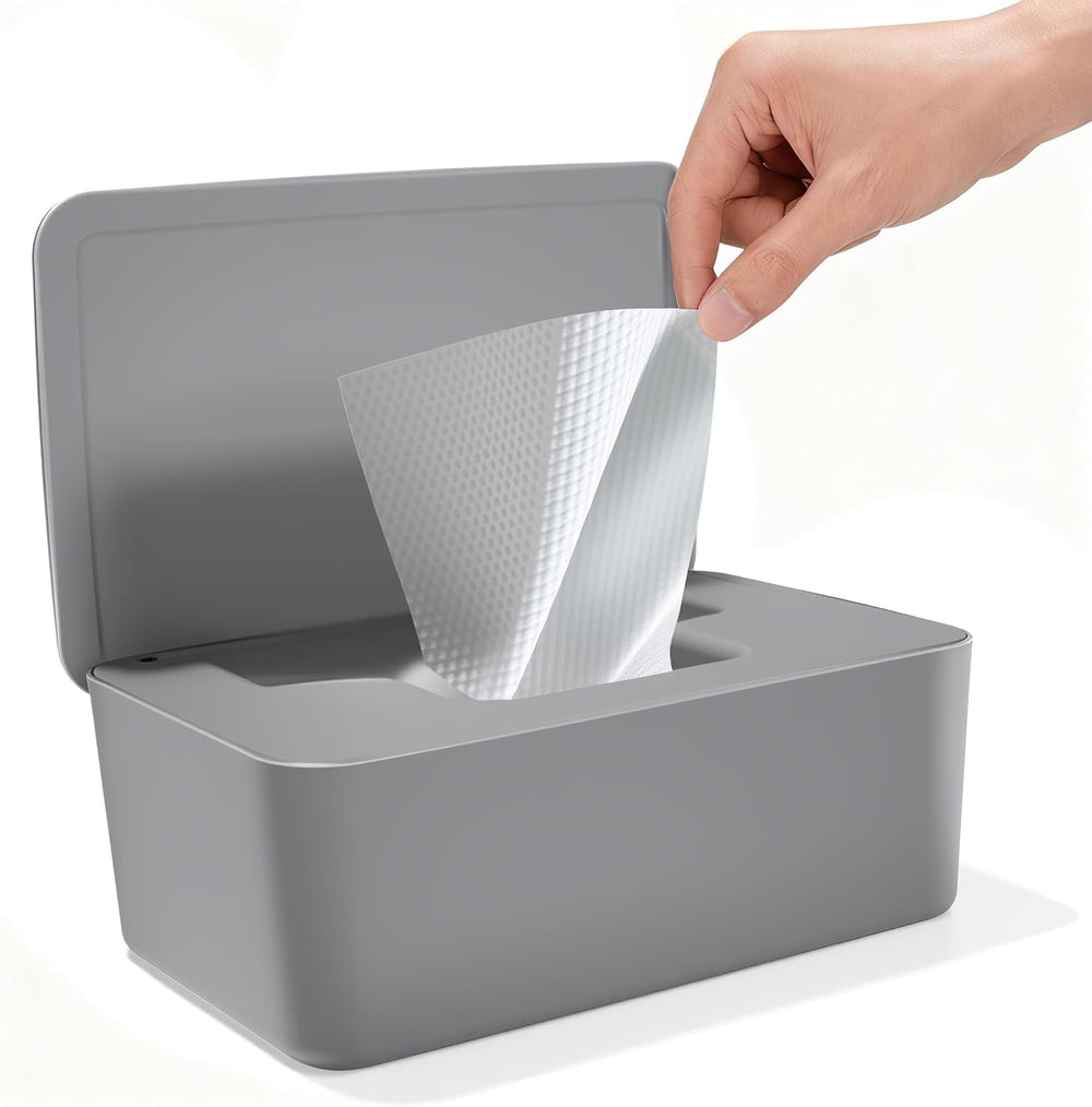 Vådservietterboks med låg, vådservietterboks, dispenser til babyvådservietter, vandtæt og forseglet opbevaringsboks, vådservietterdispenser til badeværelse, køkken, hvid