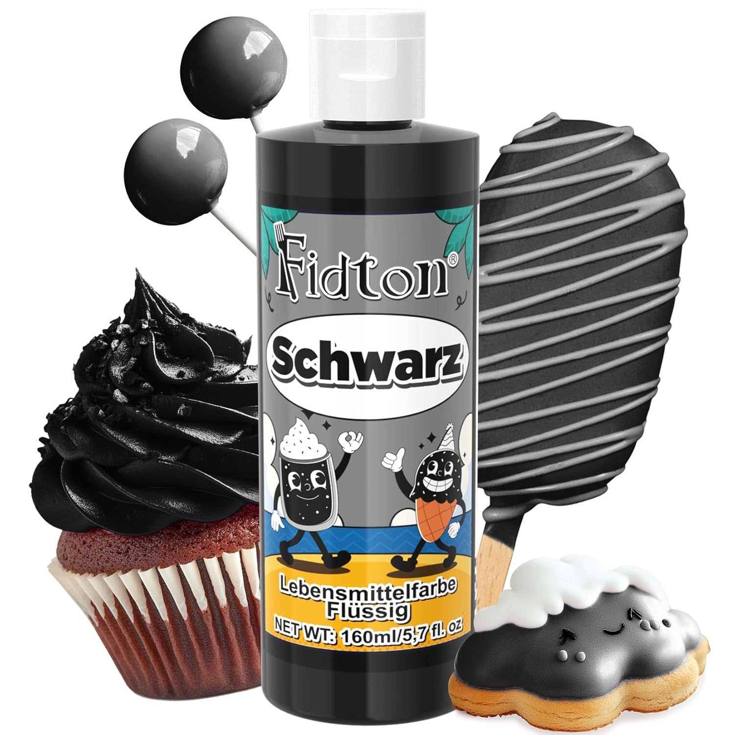 Lebensmittelfarbe Gel - Fidton 12 Farben Hochkonzentrierte Lebensmittelfarben, Food Coloring Set Für Lebensmittel Farben, Fondant, Essbare Tortendeko, Eier Färben, Backen, Glasur, Makronen - 6 Ml Naty Shop 160 Ml (1Er Pack) Schwarz
