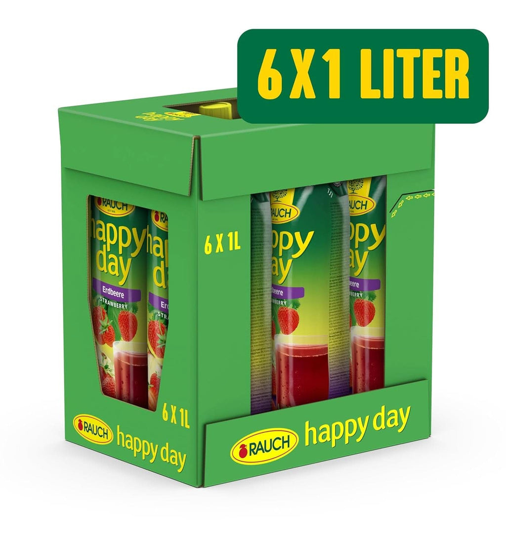 Rauch Happy Day Strawberry | Aromă intensă de căpșuni | Rafinat cu mere și lămâie | 6X 1 litru, Tetra Prisma Bauturi fara alcool Naty Shop