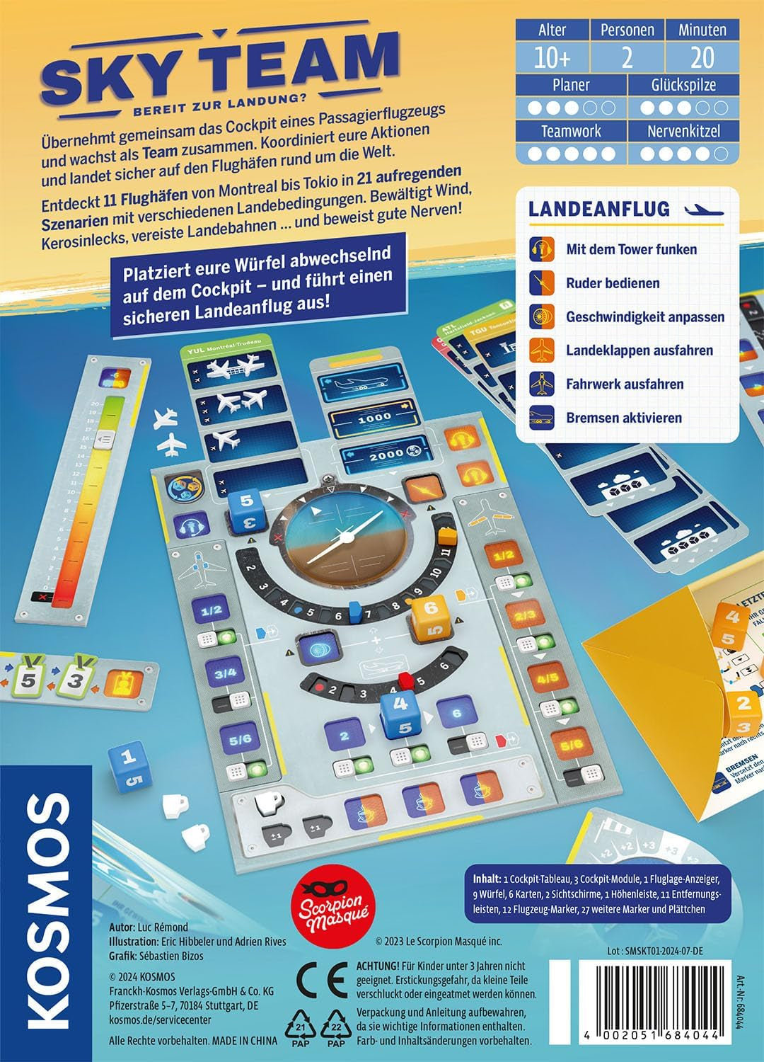 Kosmos 684044 Sky Team - Gata de aterizare? Jocul anului 2024, joc cooperativ pentru 2 jucători cu vârsta de 10 ani și peste, joc de strategie, joc de societate, joc de petrecere