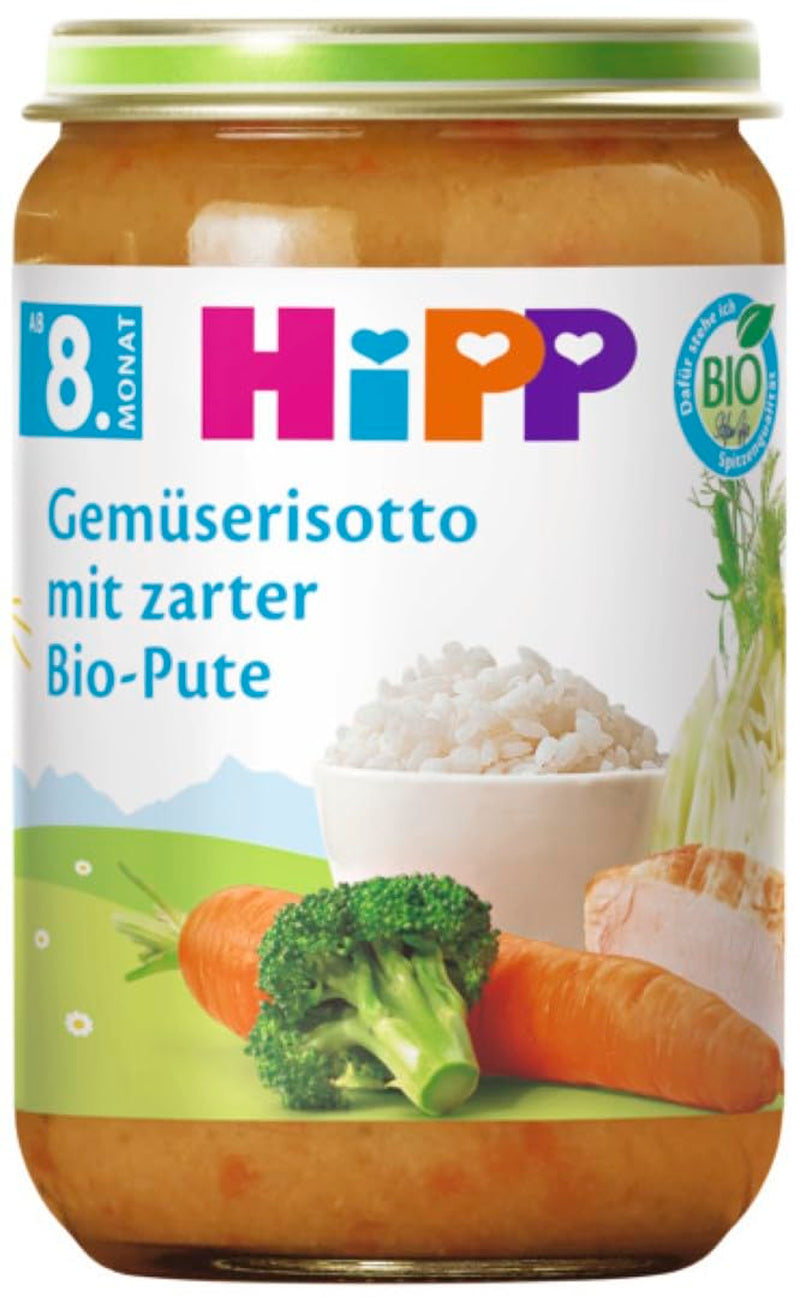 Hipp økologiske menuer Fra 8 måneder Grøntsagsrisotto med mør økologisk kalkun, 220G 6pack (6X220G) Mor og barn Naty Shop Standardtitel